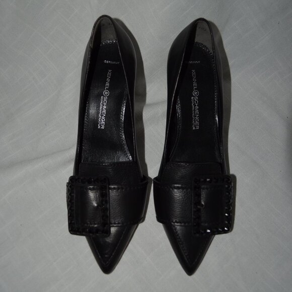 Sz 6.5 Kennel Schmenger Black Leather Buckle Detail Pumps Heels - Picture 7 of 8